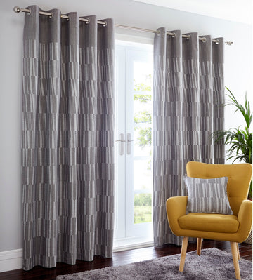 Luxury Geometric Charcoal Grey Curtains 46"x54" - Eyelet Ring Top