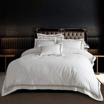 Embroidered Latte Luxury Hotel Collection Duvet Cover Bedding Set - Super King