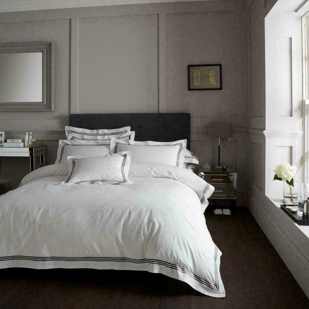 Embroidered White Navy Duvet Cover Hotel Collection Bedding Set - King