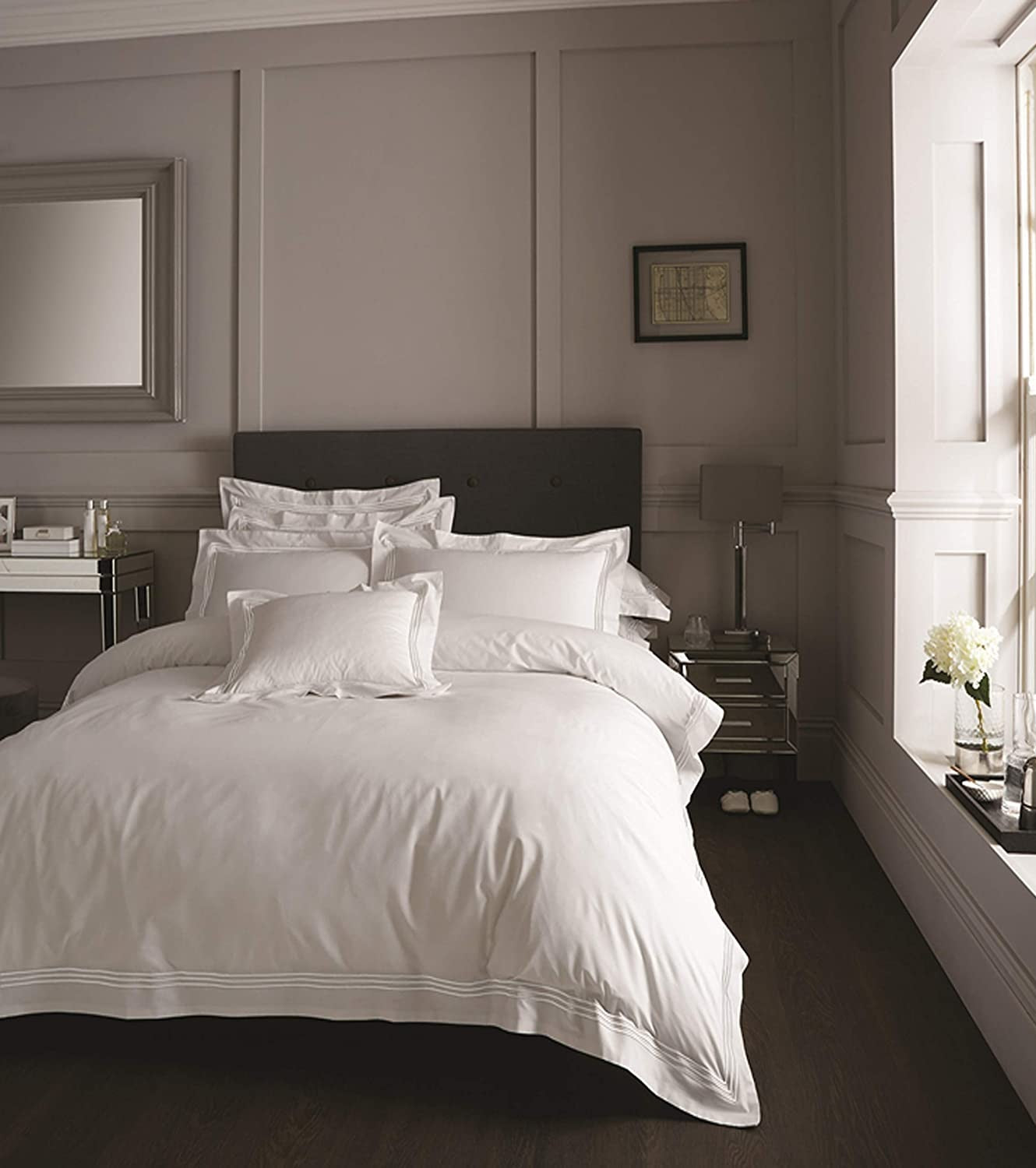 Embroidered White Luxury Hotel Collection Duvet Cover Bedding Set - Double