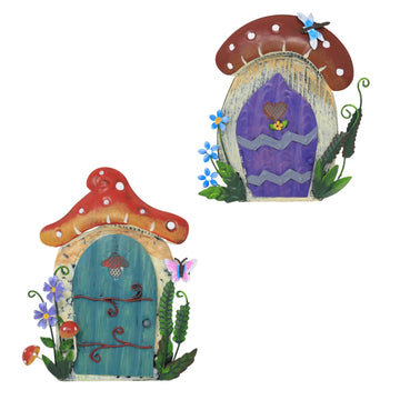 Brown Metal Mushroom Gnome Door Garden Decor