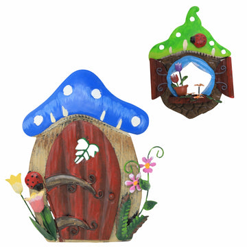 Metal Gnome Door & Mushroom Garden Decor
