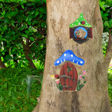Metal Gnome Door & Mushroom Garden Decor