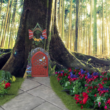 Red Metal Pixie Door & Window Garden Decor