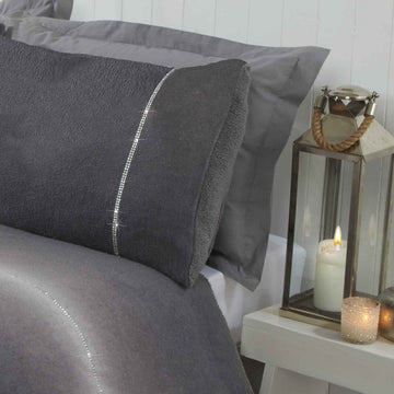 Diamante Charcoal Grey Teddy Fleece Duvet Cover Set, King