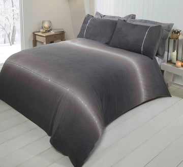 Diamante Charcoal Grey Teddy Fleece Duvet Cover Set, King