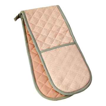 Diamond Double Oven Gloves 100% Cotton, Pink & Grey