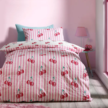 Catherine Lansfield Disco Cherries Duvet Cover Set, Double, Pink