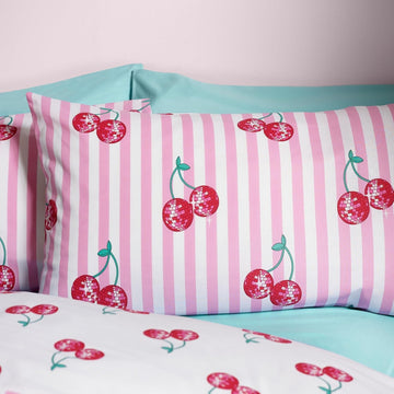 Catherine Lansfield Disco Cherries Duvet Cover Set, Double, Pink