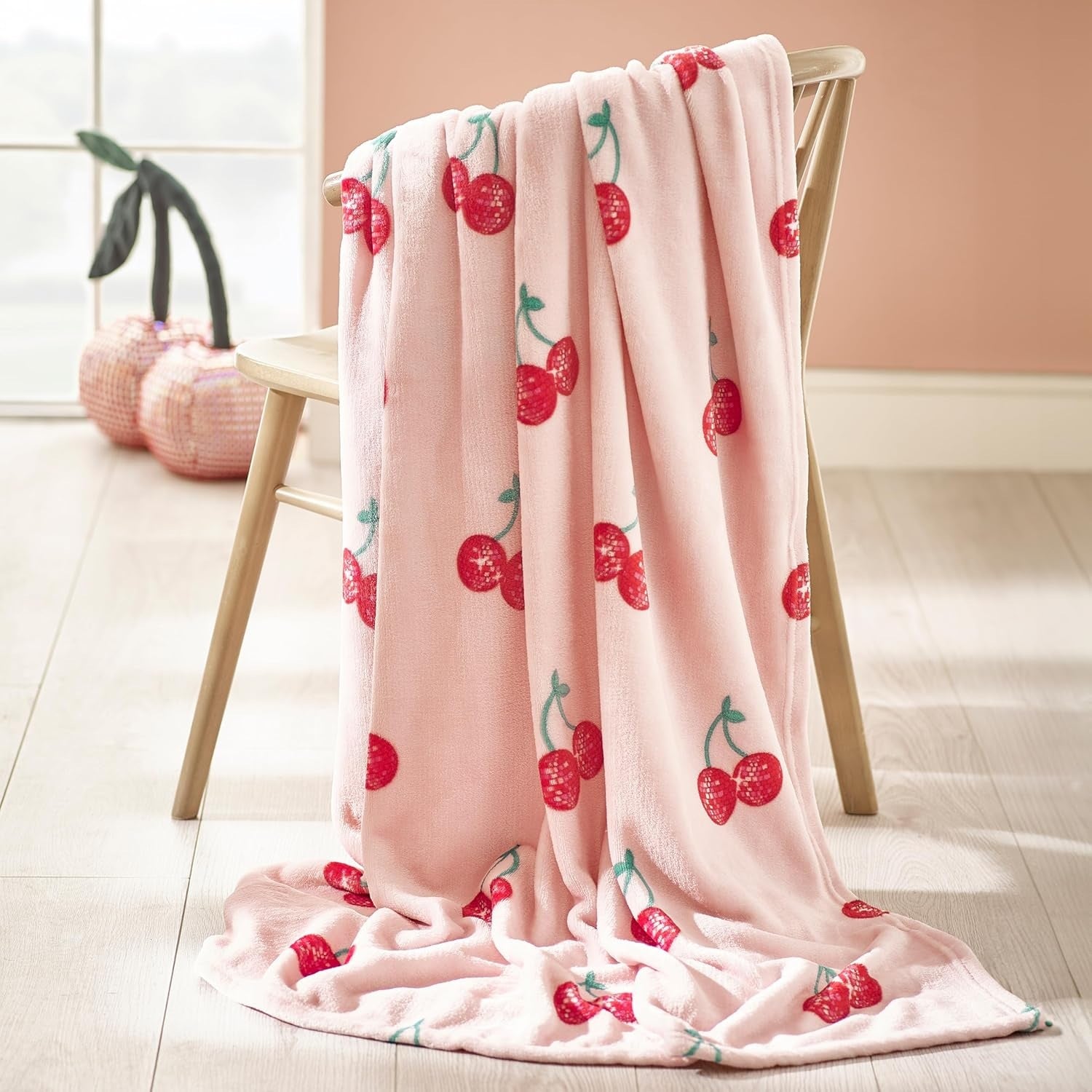 Catherine Lansfield Disco Cherries Throw, 200x240cm - Pink