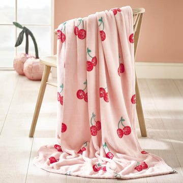 Catherine Lansfield Disco Cherries Throw, 200x240cm - Pink