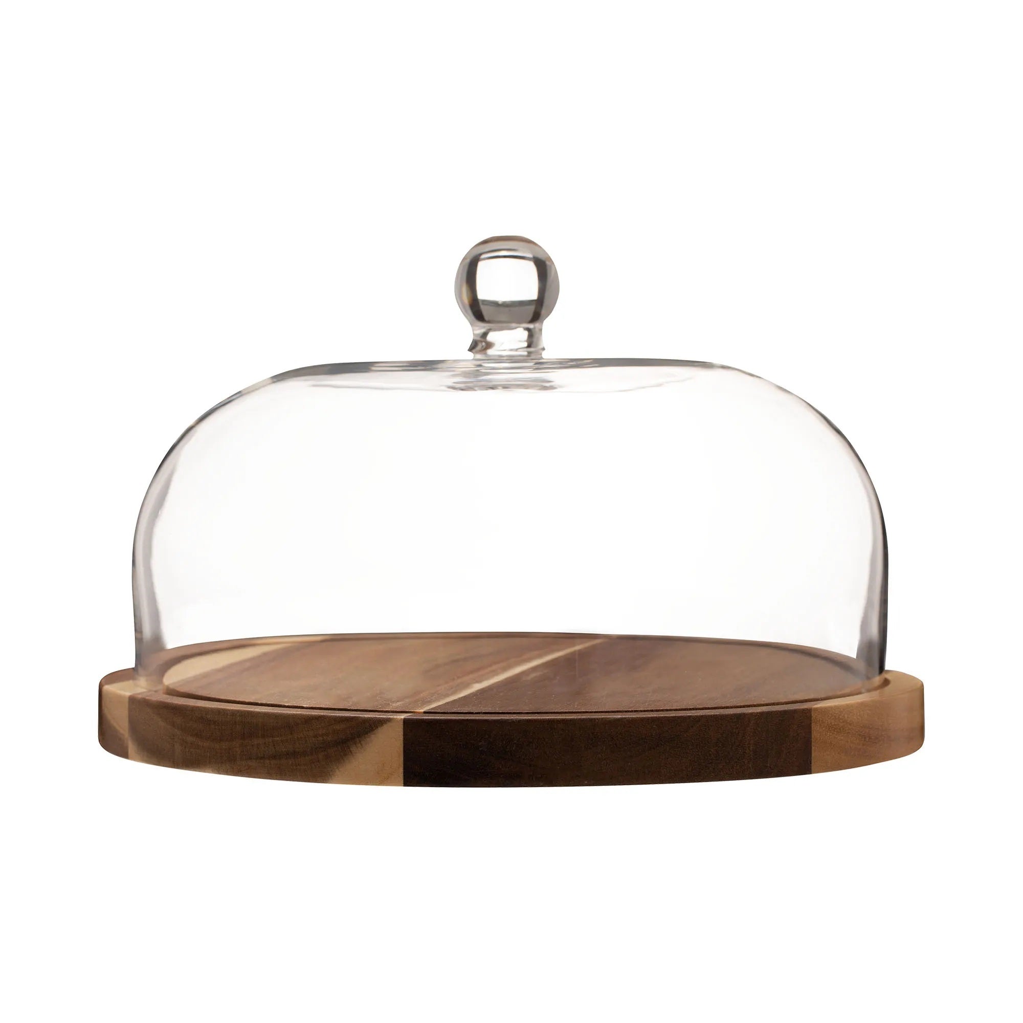 26cm Acacia Wood Cake Cheese Board With  Clear Glass Dome Cover