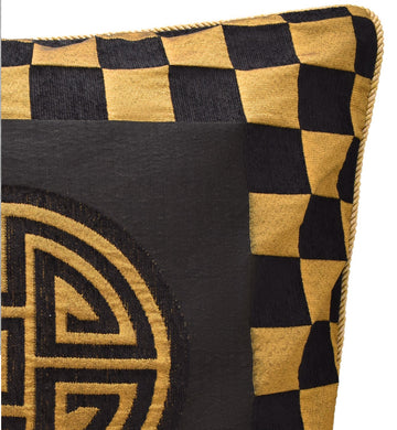 Jacquard Geometric Large Cushion Cover 63x63cm - Black & Gold
