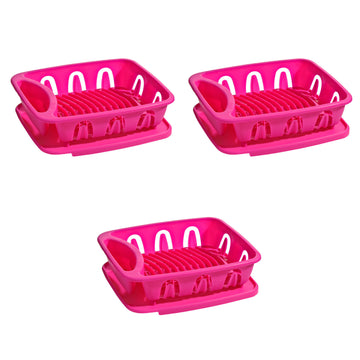 Premier Housewares Pink 3pc Dish Drainer Organiser With Removable Dripping Tray