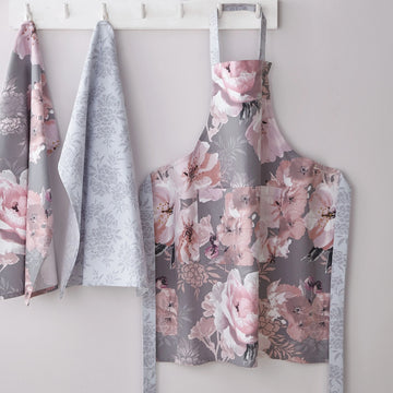 Catherine Lansfield Dramatic Floral Apron With Pocket - Grey