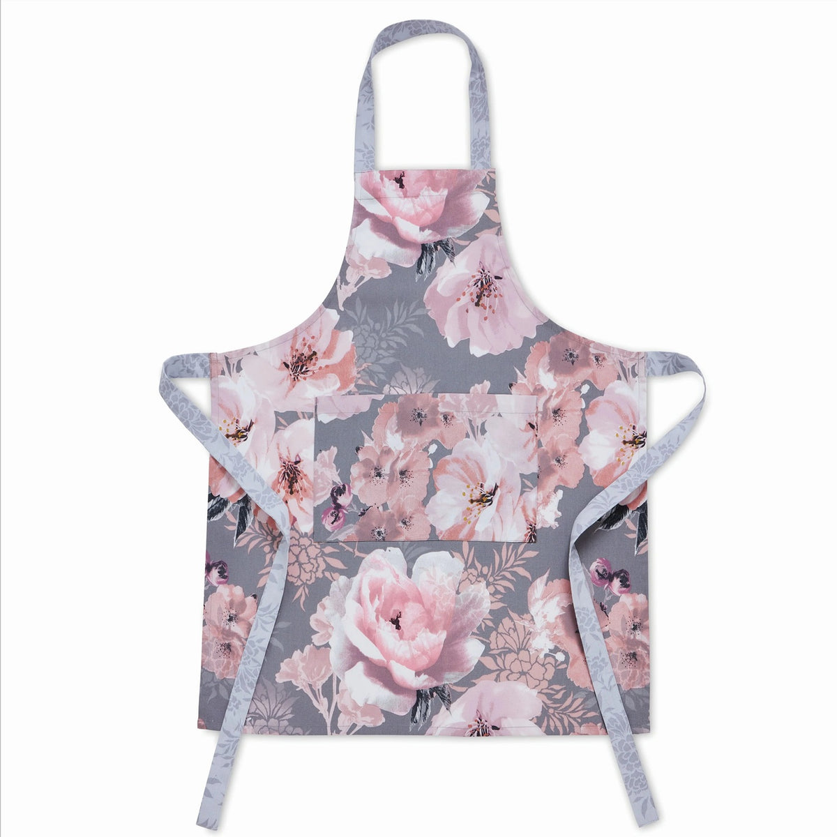 Catherine Lansfield Dramatic Floral Apron With Pocket - Grey