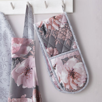 Catherine Lansfield Dramatic Floral Double Oven Gloves, Grey