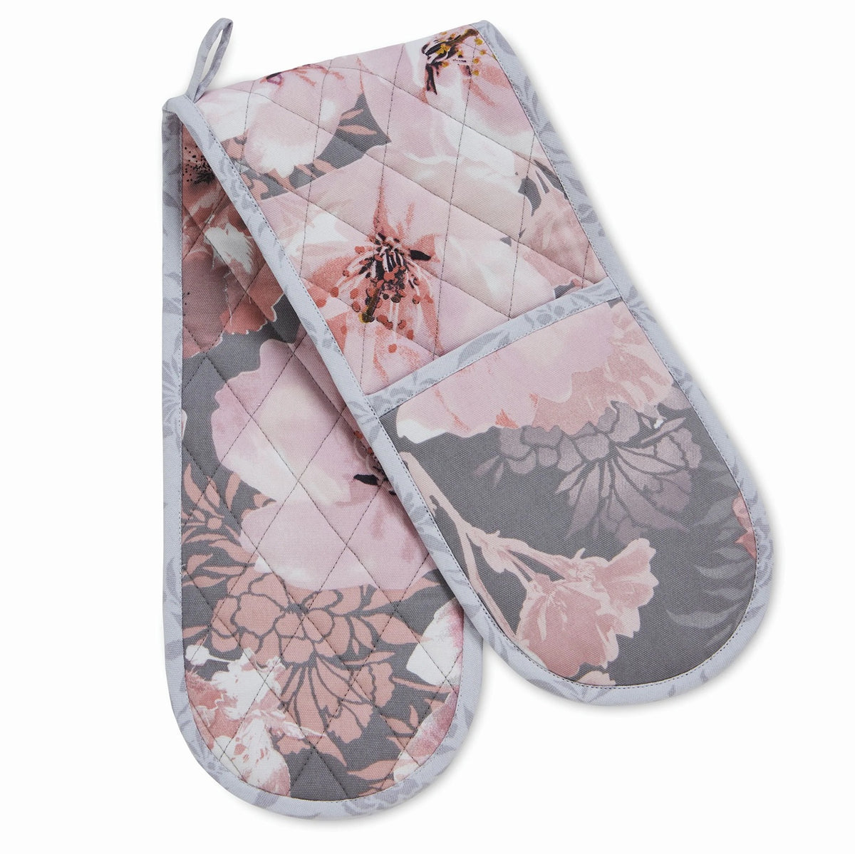 Catherine Lansfield Dramatic Floral Double Oven Gloves, Grey