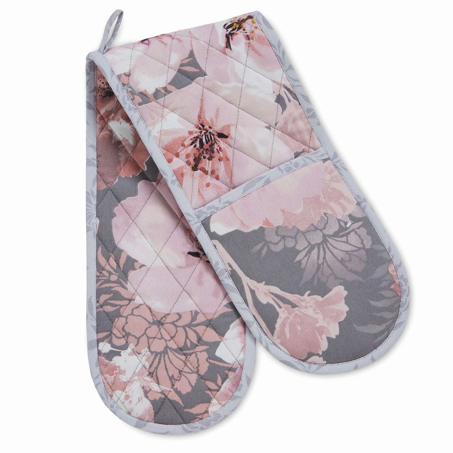 Catherine Lansfield Dramatic Floral Double Oven Gloves, Grey
