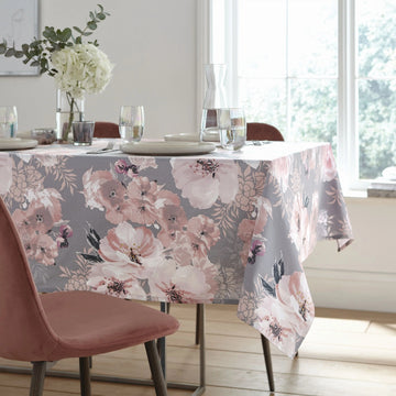 Catherine Lansfield Dramatic Floral Wipe Clean Tablecloth 132x178cm - Grey