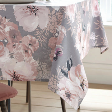 Catherine Lansfield Dramatic Floral Wipe Clean Tablecloth 132x178cm - Grey