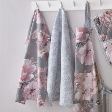 Catherine Lansfield Dramatic Floral Kitchen Tea Towel Set 2pk - Grey