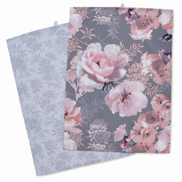 Catherine Lansfield Dramatic Floral Kitchen Tea Towel Set 2pk - Grey