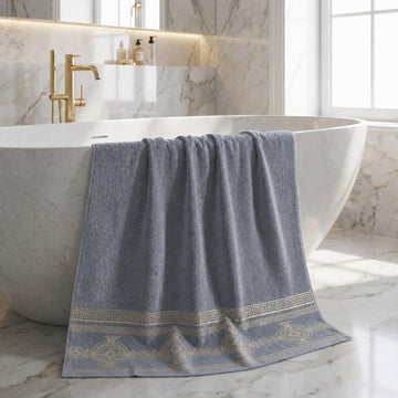 3pk Embroidered Greek Key Bath Sheet Towel - Charcoal & Gold