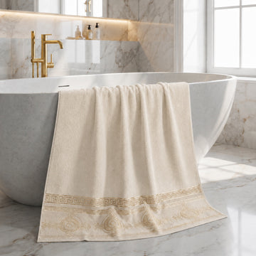 3pk Embroidered Greek Key Bath Sheet Towel - Cream & Gold