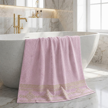 3pk Embroidered Greek Key Bath Sheet Towel - Pink & Gold