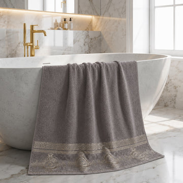 3pk Embroidered Greek Key Bath Sheet Towel - Stone Brown