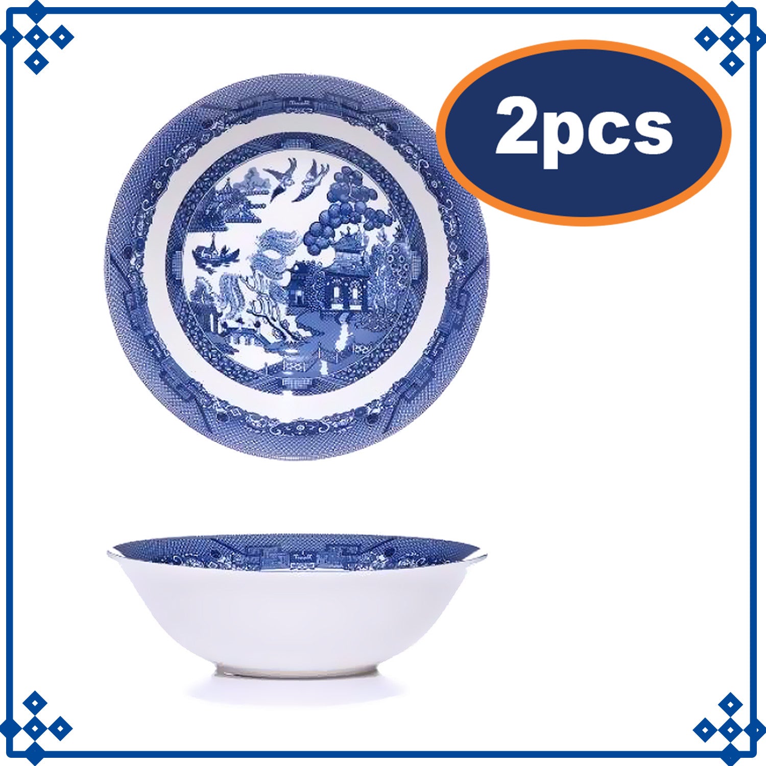 2-Set Ceramic Blue Willow 15.5cm Cereal Bowl