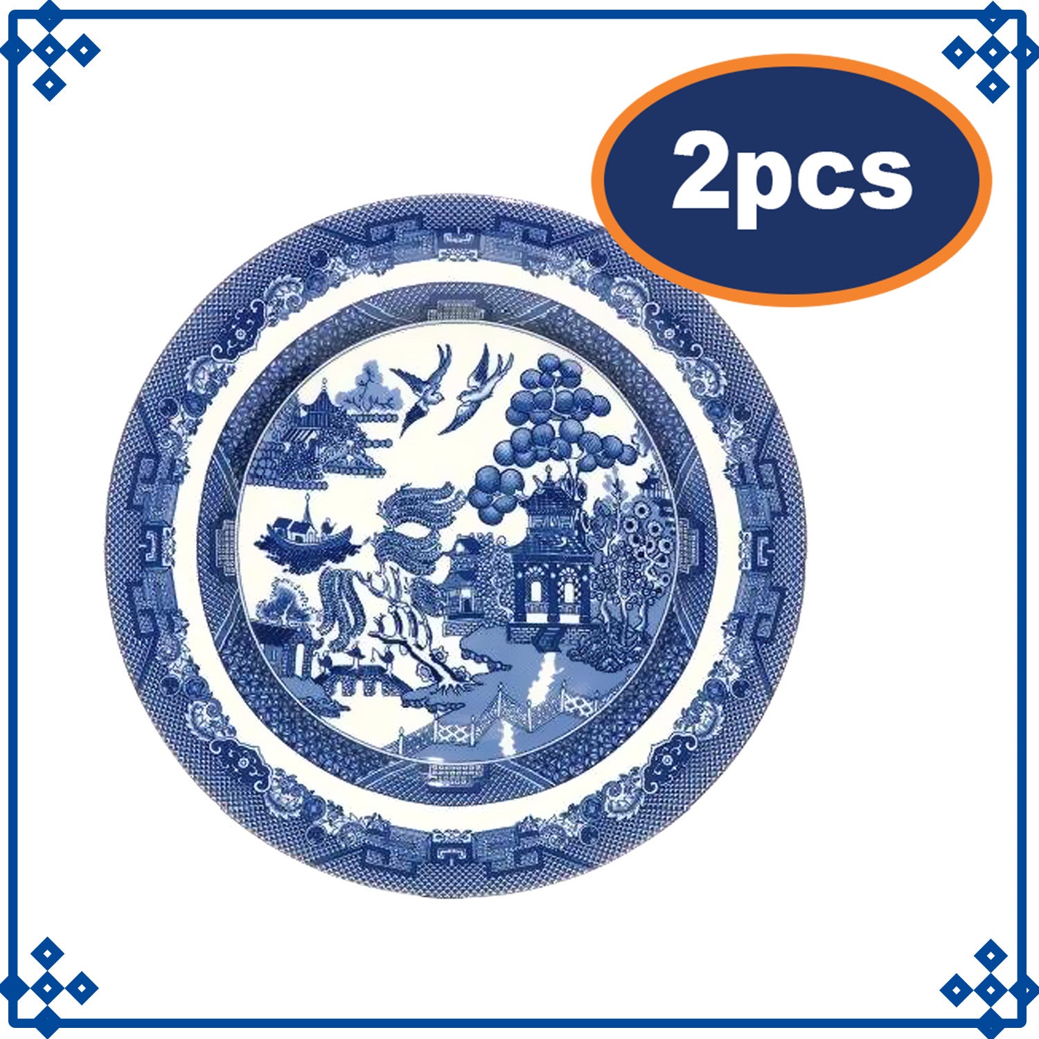 2-Set Ceramic Blue Willow 19cm Plate Tableware