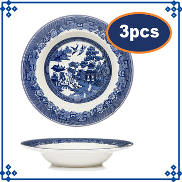 3pcs Blue Willow 22cm Soup Plate Salad Dish