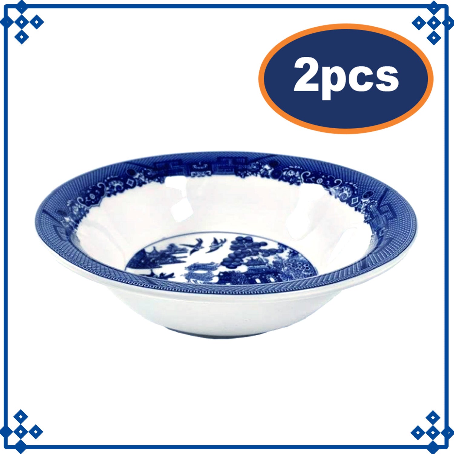 2-Set Ceramic Blue Willow 24 cm Salad Bowl