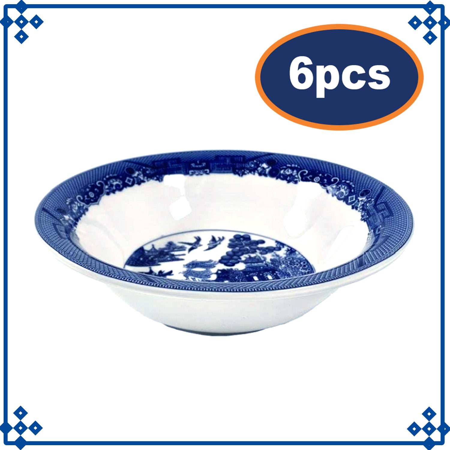 6-Set Ceramic Blue Willow 24 cm Salad Bowl