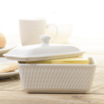 Jewel White Ceramic Butter Dish With Lid