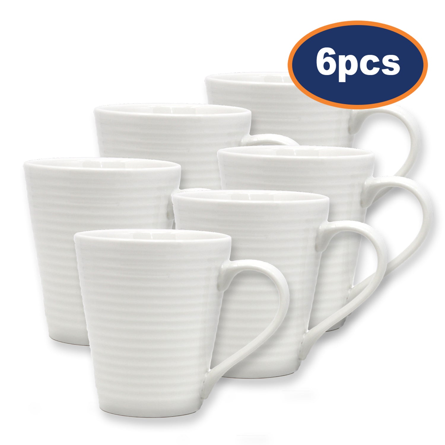 Set of 6 Solar White Ceramic Mugs - 250ml