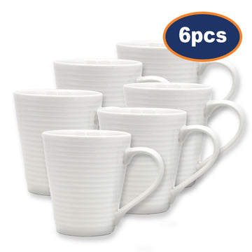 Set of 6 Solar White Ceramic Mugs - 250ml