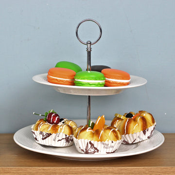 White 2-Tier Ridges Cake Stand for Desserts