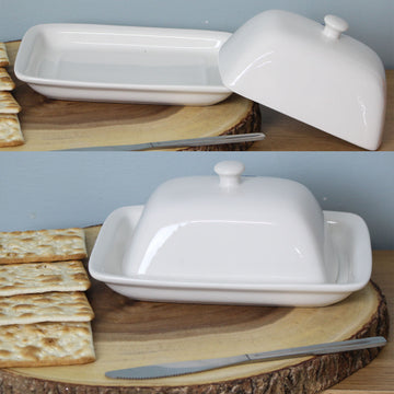 24cm Ceramic White Butter Dish