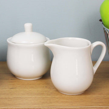 Milk Creamer Jug & Sugar Bowl Set White Porcelain