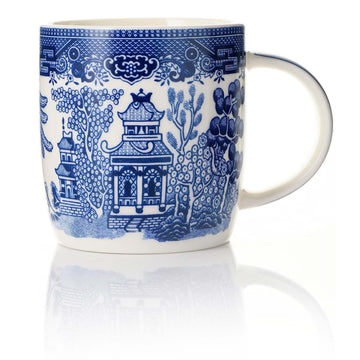 4-Set Ceramic Blue Willow 340ml Oriental Barrel Mug