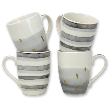 4Pcs 350ml Coral Grey Ceramic Mugs