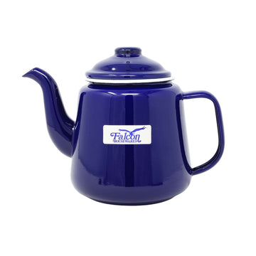 5pc Blue Enamel Steel White Rim Teapot Mug Tumbler Set