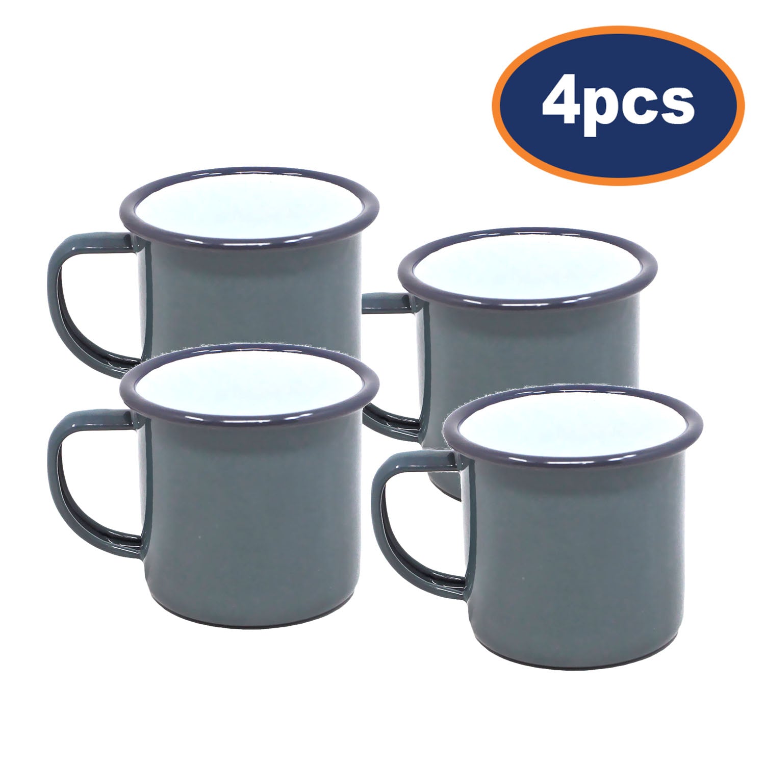 4pcs Falcon Grey Black Rim 350ml Enamel Mugs