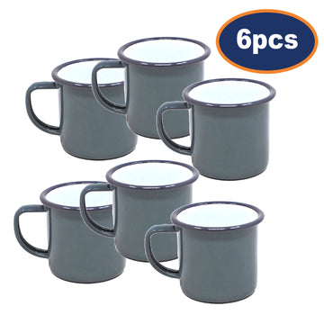 6pcs Falcon Grey Black Rim 350ml Enamel Mugs