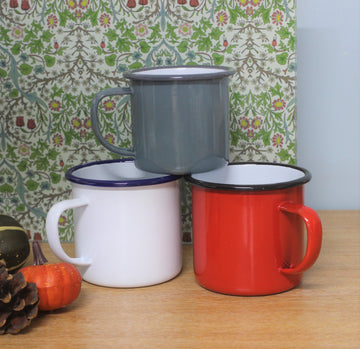 3pcs Falcon White Grey Red Enamel Mugs