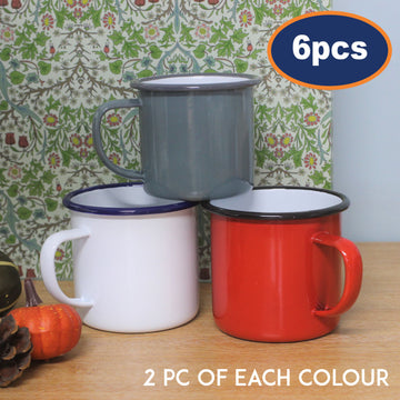 6pcs Falcon White Grey Red Enamel Mugs