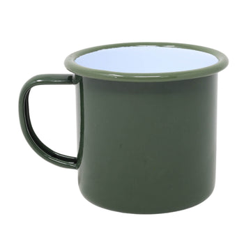 8cm Green Enamel Mug with Moss Green Rim